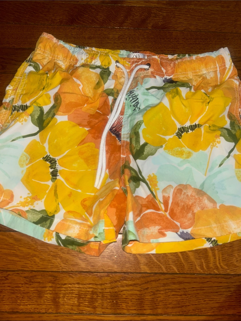 Zara Floral Drawstring Athletic Shorts - Yellow & Orange